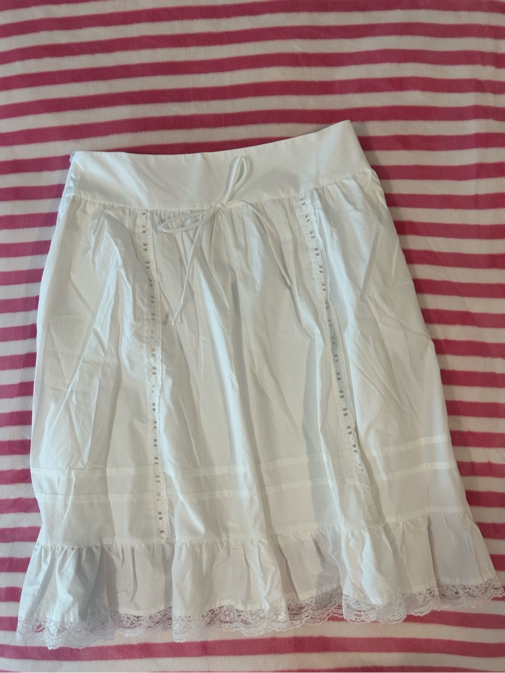 Cider White Cotton Lace-Trim A-Line Midi Skirt